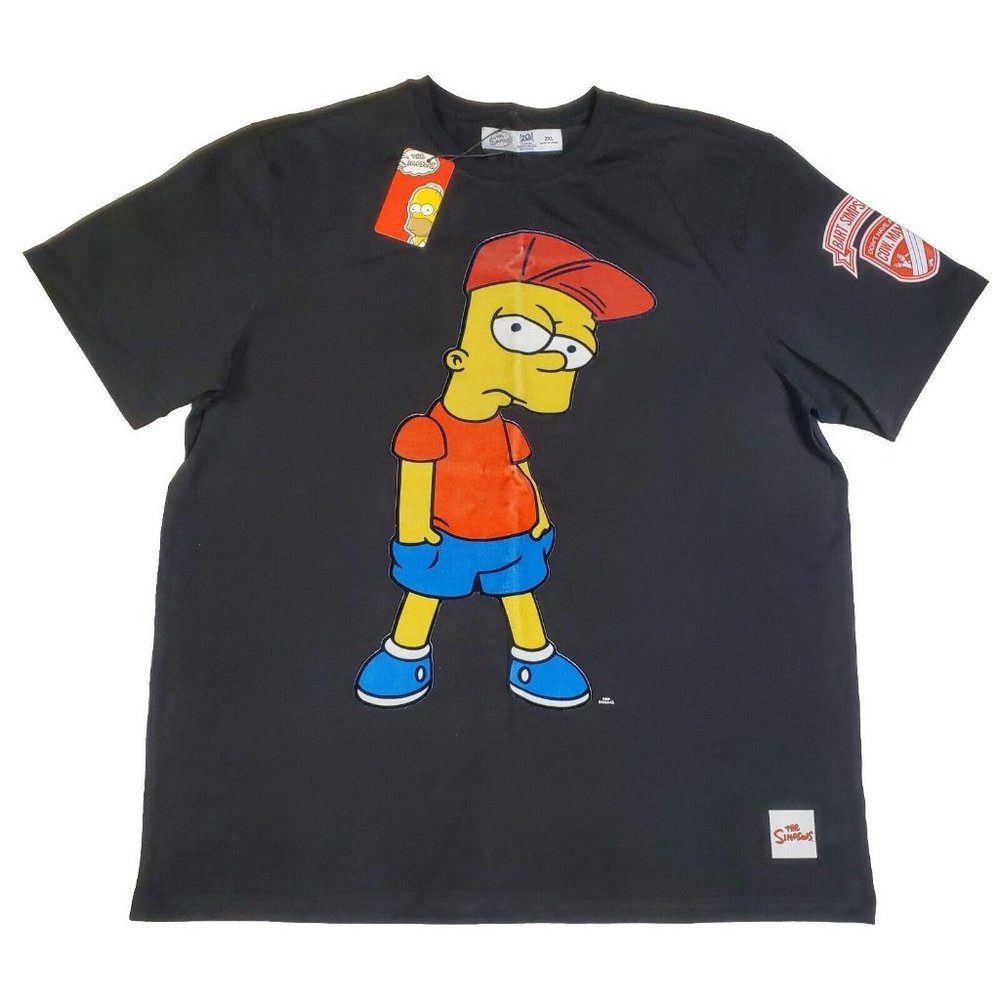 RARE The Simpsons Velour Patch Bart Simpson Red Hat Tee T-Shirt 2XL - NWT